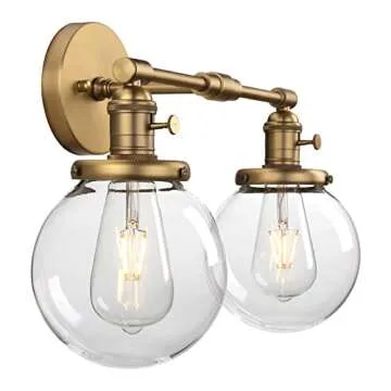 Phansthy Double Sconce Vintage Industrial 2-Light Wall Light with 5.9 Inches Clear Glass Canopy(Antique)