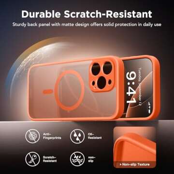 Magnetic for iPhone 16 Pro Case with Camera Control Button,Compatible with MagSafe,[Full Camera Protection][Privacy Screen Protector]Non-slip Matte Translucent iPhone 16 Pro Phone Cover(Bright Orange)