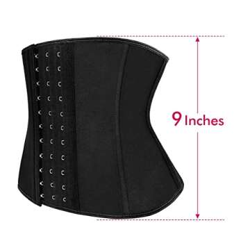 Atbuty Short Torso Waist Trainers Cincher Corset Underbust Body Shaper Latex Sport Girdle (Black (9'' Short Torso, 9 Steel Bones), M)