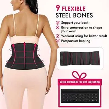 Atbuty Short Torso Waist Trainers Cincher Corset Underbust Body Shaper Latex Sport Girdle (Black (9'' Short Torso, 9 Steel Bones), M)