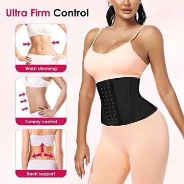 Atbuty Short Torso Waist Trainers Cincher Corset Underbust Body Shaper Latex Sport Girdle (Black (9'' Short Torso, 9 Steel Bones), M)