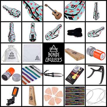 Ukulele Starter Kit (15-Accessories) Mahogany Uke, Compression Sponge Case, Aquila Strings, Felt Picks, Tuner, Chord Stamp, Chord Chart, Leather Strap, Live Lesson & More