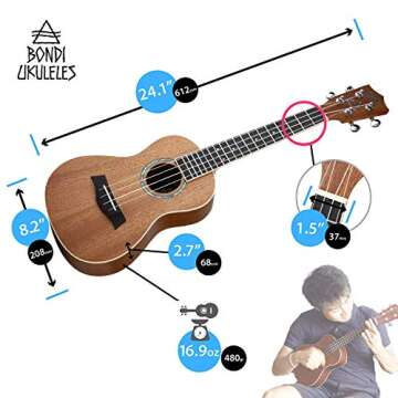 Ukulele Starter Kit (15-Accessories) Mahogany Uke, Compression Sponge Case, Aquila Strings, Felt Picks, Tuner, Chord Stamp, Chord Chart, Leather Strap, Live Lesson & More