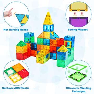 LATI Magnetic Tiles for Kids, Magnetic Blocks Building Sensory Montessori Toys STEM Educational Magn...