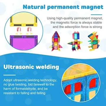 LATI Magnetic Tiles for Kids, Magnetic Blocks Building Sensory Montessori Toys STEM Educational Magnet Toy for Toddler Preschool Learning Construction Toys for Boys Girls Ages 3-8