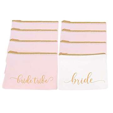 Heather & Willow 8 Piece Set | Bride Tribe Bridesmaid Gifts Bags, Canvas Makeup Bags Cosmetic Clutch...