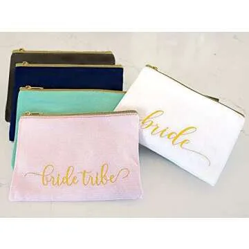 Heather & Willow 8 Piece Set | Bride Tribe Bridesmaid Gifts Bags, Canvas Makeup Bags Cosmetic Clutch & Purse | Bachelorette Party Favors | Bridesmaid Proposal Box for Wedding Bridal Shower - Blush