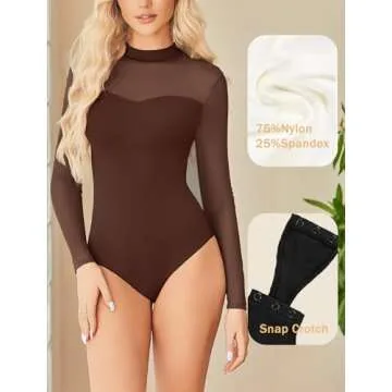 Avidlove Women's Sexy Mock Neck Sheer Mesh Bodysuit