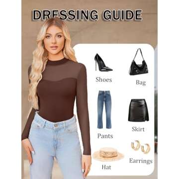 Avidlove Women's Sexy Mock Neck Sheer Mesh Bodysuit