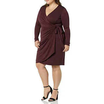 Amazon Essentials Long Sleeve Wrap Dress in Burgundy