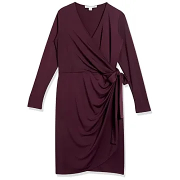 Amazon Essentials Long Sleeve Wrap Dress in Burgundy