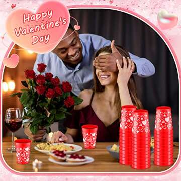 Zubebe 64 Pieces Valentine's Day Cups bulk 8oz Red Reusable Plastic Cups Valentine Heart Tumblers for Coffee Juice Drinks Holiday Party Supplies