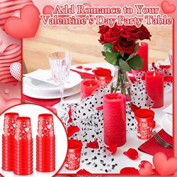 Zubebe 64 Pieces Valentine's Day Cups bulk 8oz Red Reusable Plastic Cups Valentine Heart Tumblers for Coffee Juice Drinks Holiday Party Supplies