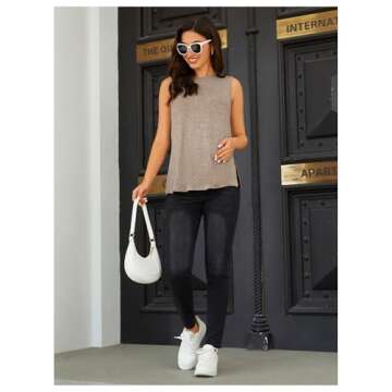 OYOANGLE Maternity Top for Women Summer Loose Sleeveless Pregnancy T-Shirt Split Side Blouse Khaki M