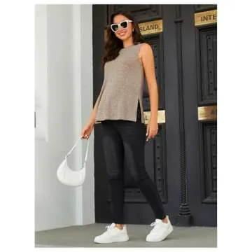 OYOANGLE Maternity Top for Women Summer Loose Sleeveless Pregnancy T-Shirt Split Side Blouse Khaki M