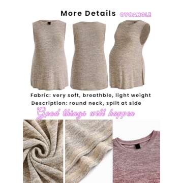OYOANGLE Maternity Top for Women Summer Loose Sleeveless Pregnancy T-Shirt Split Side Blouse Khaki M