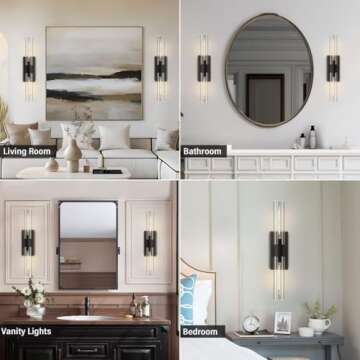 YUEXPAND Black 22.8" Sconces Wall Lighting,Bathroom Vanity Lights Fixtures with Clear Glass Shade Wall Lamp for Mirror, Living Room, Bedroom, Hallway, Fireplace, Staircas（Including Bulb）
