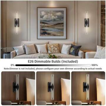 YUEXPAND Black 22.8" Sconces Wall Lighting,Bathroom Vanity Lights Fixtures with Clear Glass Shade Wall Lamp for Mirror, Living Room, Bedroom, Hallway, Fireplace, Staircas（Including Bulb）