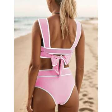 Saodimallsu Retro Swimsuit for Women Ruched High Waisted Bikini Sets Wide Straps Two Piece Vintage B...