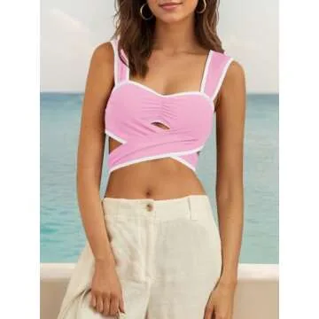 Saodimallsu Retro Swimsuit for Women Ruched High Waisted Bikini Sets Wide Straps Two Piece Vintage Bathing Suits Pink