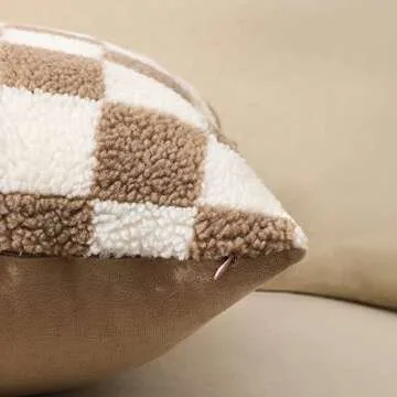 WEMEON Decorative Throw Pillow Covers 20x20 Set of 2Luxury Style Checkerboard Pattern Cushion Case,Checkerboard Pattern Super Soft Faux Fur Wool Throw Pillows for Couch Living Room(Khaki/White)