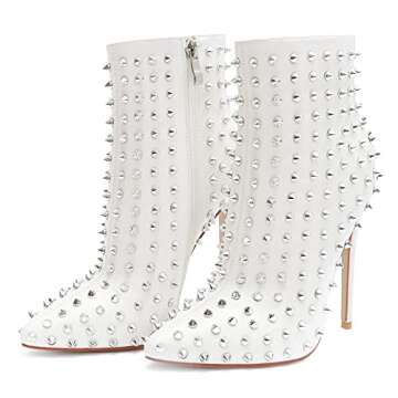 Stylish COLETER Women's White Ankle Boots with Rivets