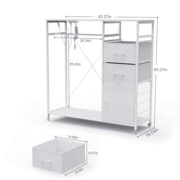ITEFDTUTNE White Dresser for Bedroom with Hanging Rack, Dresser with Clothes Rack Led Lights and Cha...