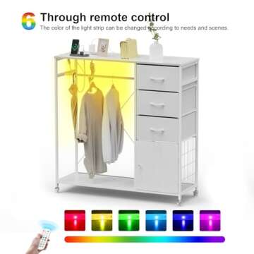ITEFDTUTNE White Dresser with Charging Station and LED Lights