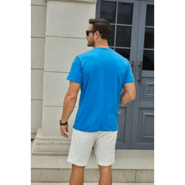 Men's Fashion Henley Shirt Classic Short/Long Sleeve Lightweight Button Cotton T-Shirt Casual Top Blue