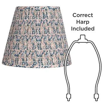 Hardback Shirred Empire Lamp Shade Pink Blue Floral Medium 8" Top x 13" Bottom x 11" Slant x 10.75" High Spider with Replacement Harp and Finial Fitting - Springcrest