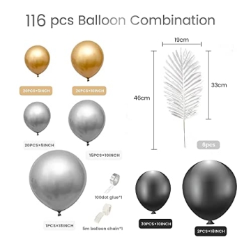 Komiikka 116pcs Gold Silver Balloon Garland Kit