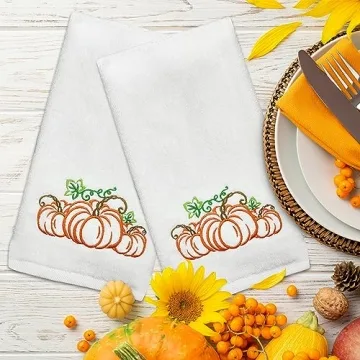 Fall Hand Towels Set of 2 - Embroidered Cotton Kitchen Towels