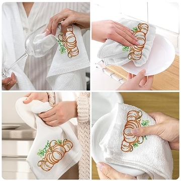 Fall Hand Towels Set of 2 - Embroidered Cotton Kitchen Towels
