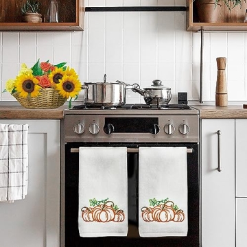 Fall Hand Towels Set of 2 - Embroidered Cotton Kitchen Towels