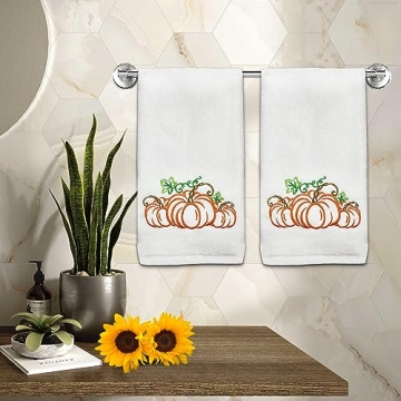 Fall Hand Towels Set of 2 - Embroidered Cotton Kitchen Towels