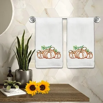 Fall Hand Towels Set of 2 - Embroidered Cotton Kitchen Towels