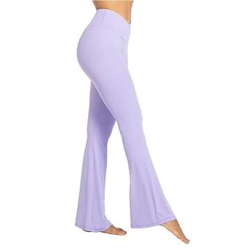 Sunzel Flare Leggings, Crossover Yoga Pants with Tummy Control, High-Waisted and Wide Leg, 32" Inseam, Lavender Small