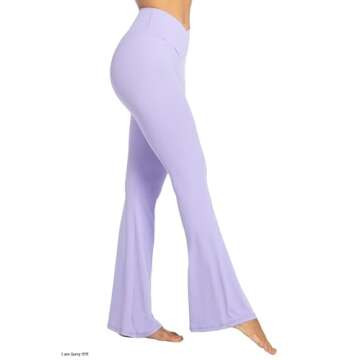Sunzel Flare Leggings, Crossover Yoga Pants with Tummy Control, High-Waisted and Wide Leg, 32" Inseam, Lavender Small