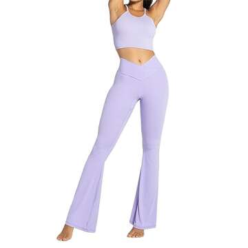 Sunzel Flare Leggings, Crossover Yoga Pants with Tummy Control, High-Waisted and Wide Leg, 32" Inseam, Lavender Small