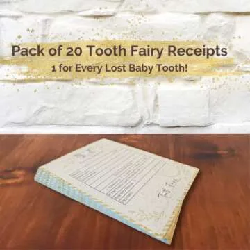 20 Tooth Fairy Receipt Cards and 1 Tooth Fairy Bag | Tooth Fairy Gifts for Boys and Girls | Tooth Fairy Certificate Keepsake for Kids (Light Gold, 4.25x5.5 in)