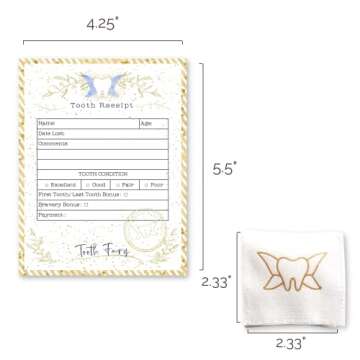 20 Tooth Fairy Receipt Cards and 1 Tooth Fairy Bag | Tooth Fairy Gifts for Boys and Girls | Tooth Fairy Certificate Keepsake for Kids (Light Gold, 4.25x5.5 in)