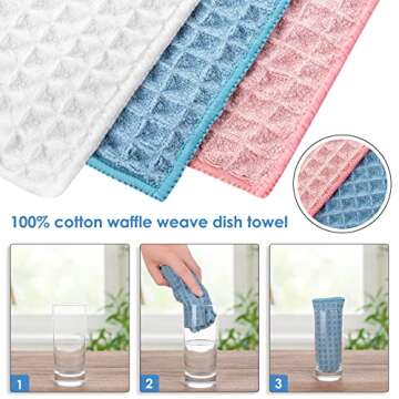 Cslehel Cotton Waffle Weave Dish Towels, 6PCs - 12" x 12" Soft Absorbent Kitchen Hand Towels