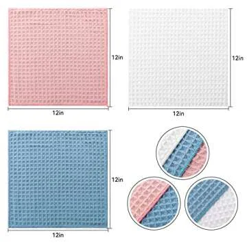 Cslehel Cotton Waffle Weave Dish Towels, 6PCs - 12" x 12" Soft Absorbent Kitchen Hand Towels