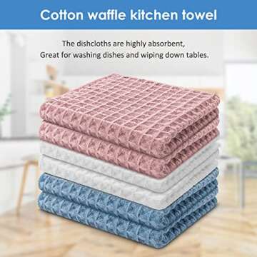 Cslehel Cotton Waffle Weave Dish Towels, 6PCs - 12" x 12" Soft Absorbent Kitchen Hand Towels