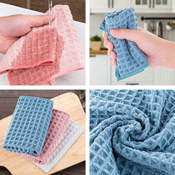 Cslehel Cotton Waffle Weave Dish Towels, 6PCs - 12" x 12" Soft Absorbent Kitchen Hand Towels