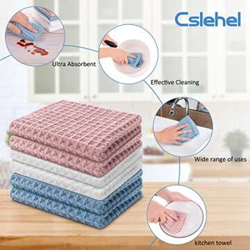 Cslehel Cotton Waffle Weave Dish Towels, 6PCs - 12" x 12" Soft Absorbent Kitchen Hand Towels