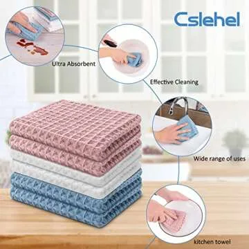Cslehel Cotton Waffle Weave Dish Towels, 6PCs - 12" x 12" Soft Absorbent Kitchen Hand Towels