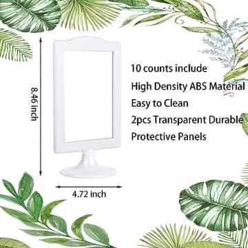 NahNah Double Sided Standing Picture Frames - (White, 10 Count) 4x6 Inch, Plastic Pedestal Photo Frame with Inserts and Base - 2 Sided Tabletop Vertical Display Frame for Wedding Table Bridal