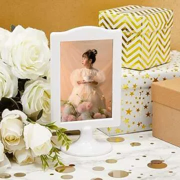 NahNah Double Sided Standing Picture Frames - (White, 10 Count) 4x6 Inch, Plastic Pedestal Photo Frame with Inserts and Base - 2 Sided Tabletop Vertical Display Frame for Wedding Table Bridal
