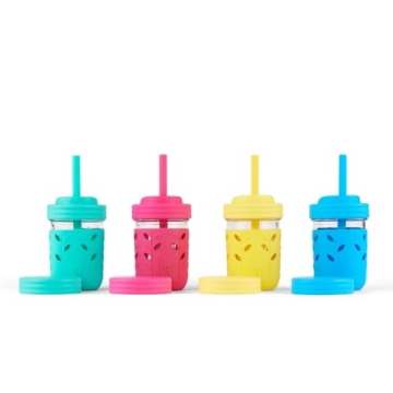 Elk and Friends Kids & Toddler Cups | The Original Glass Mason jars 8 oz with Silicone Sleeves & Sil...